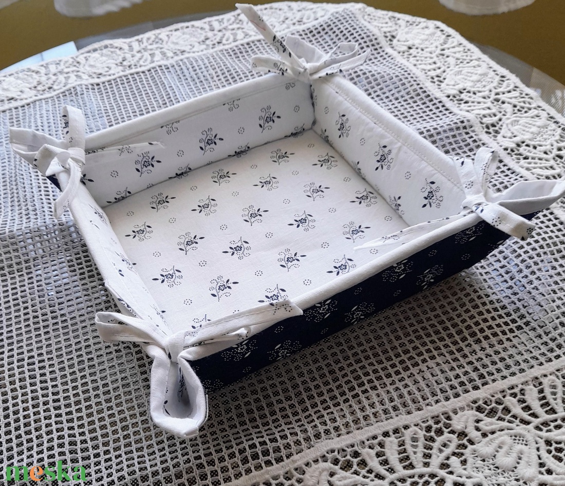 Kékfestő mintás textil kosár - otthon & életmód - tárolás & rendszerezés - tárolókosár - Meska.hu