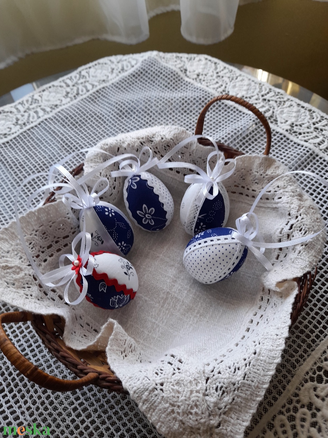 Kékfestő mintás húsvéti tojások - ünnepi díszek, dekorációk - húsvéti díszek és dekorációk - húsvéti tojás, hímestojás - Meska.hu