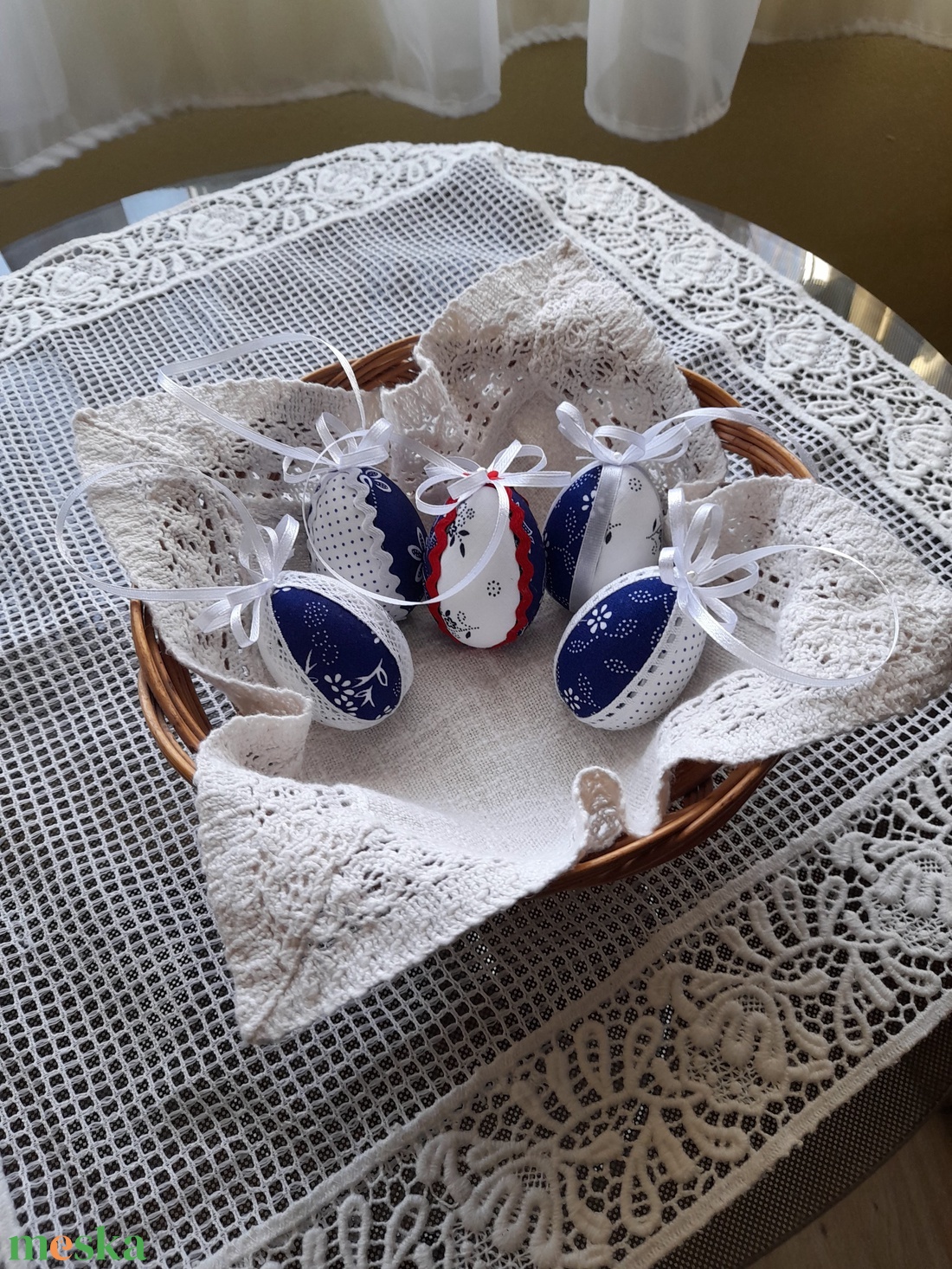 Kékfestő mintás húsvéti tojások - ünnepi díszek, dekorációk - húsvéti díszek és dekorációk - húsvéti tojás, hímestojás - Meska.hu