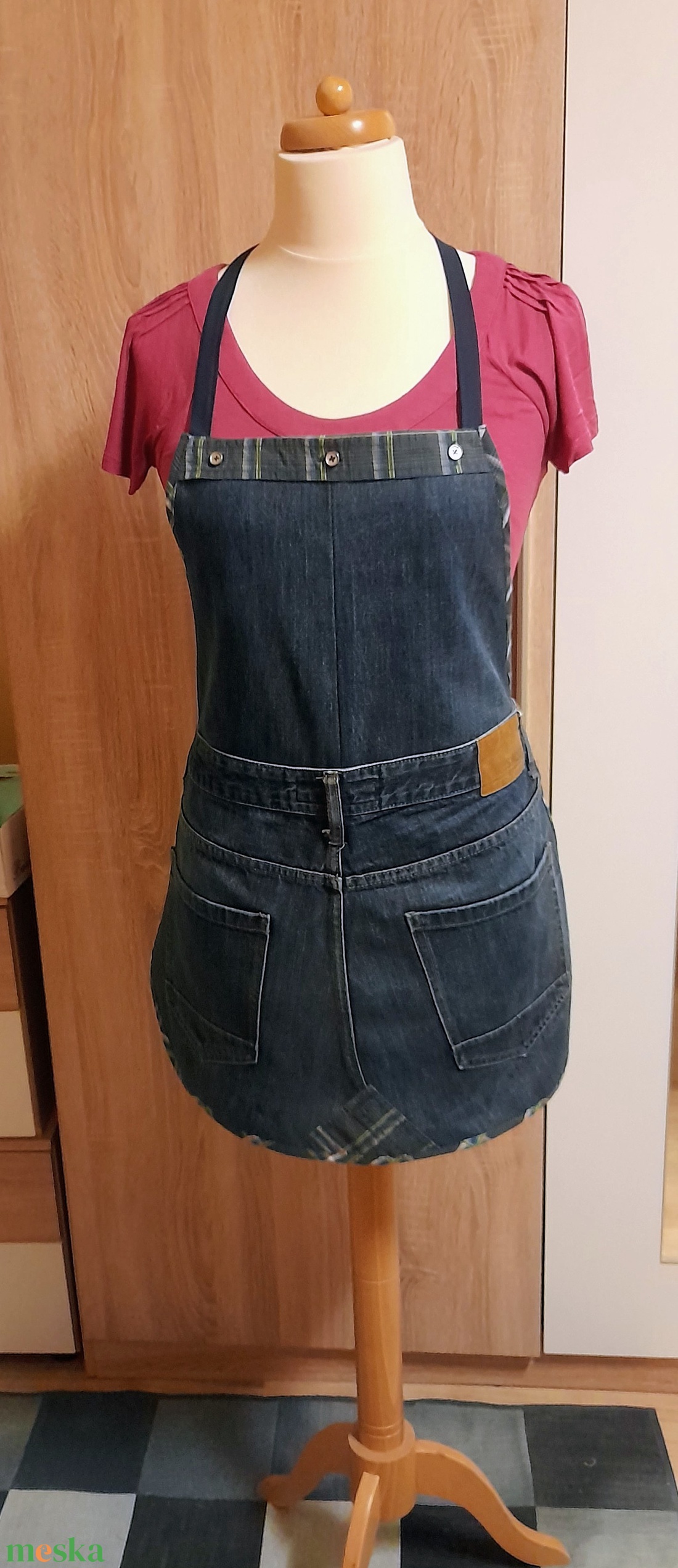 Női sötétkék farmer kötény  - otthon & életmód - konyhafelszerelés, tálalás - konyhai textil - kötény - Meska.hu