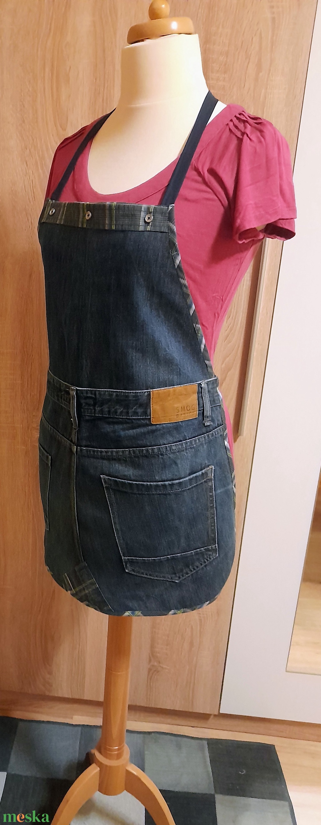 Női sötétkék farmer kötény  - otthon & életmód - konyhafelszerelés, tálalás - konyhai textil - kötény - Meska.hu
