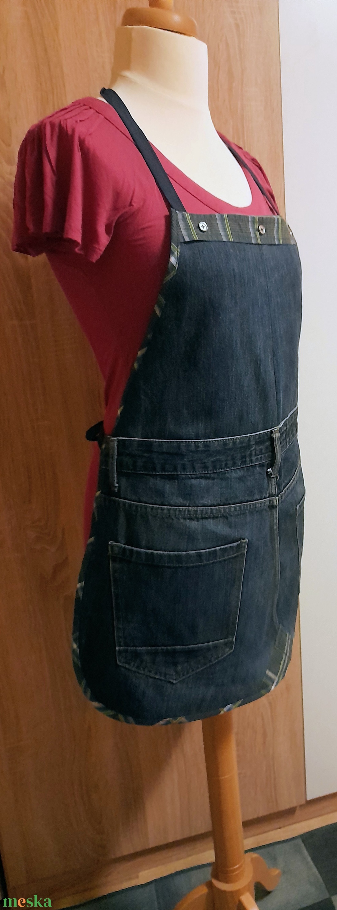 Női sötétkék farmer kötény  - otthon & életmód - konyhafelszerelés, tálalás - konyhai textil - kötény - Meska.hu