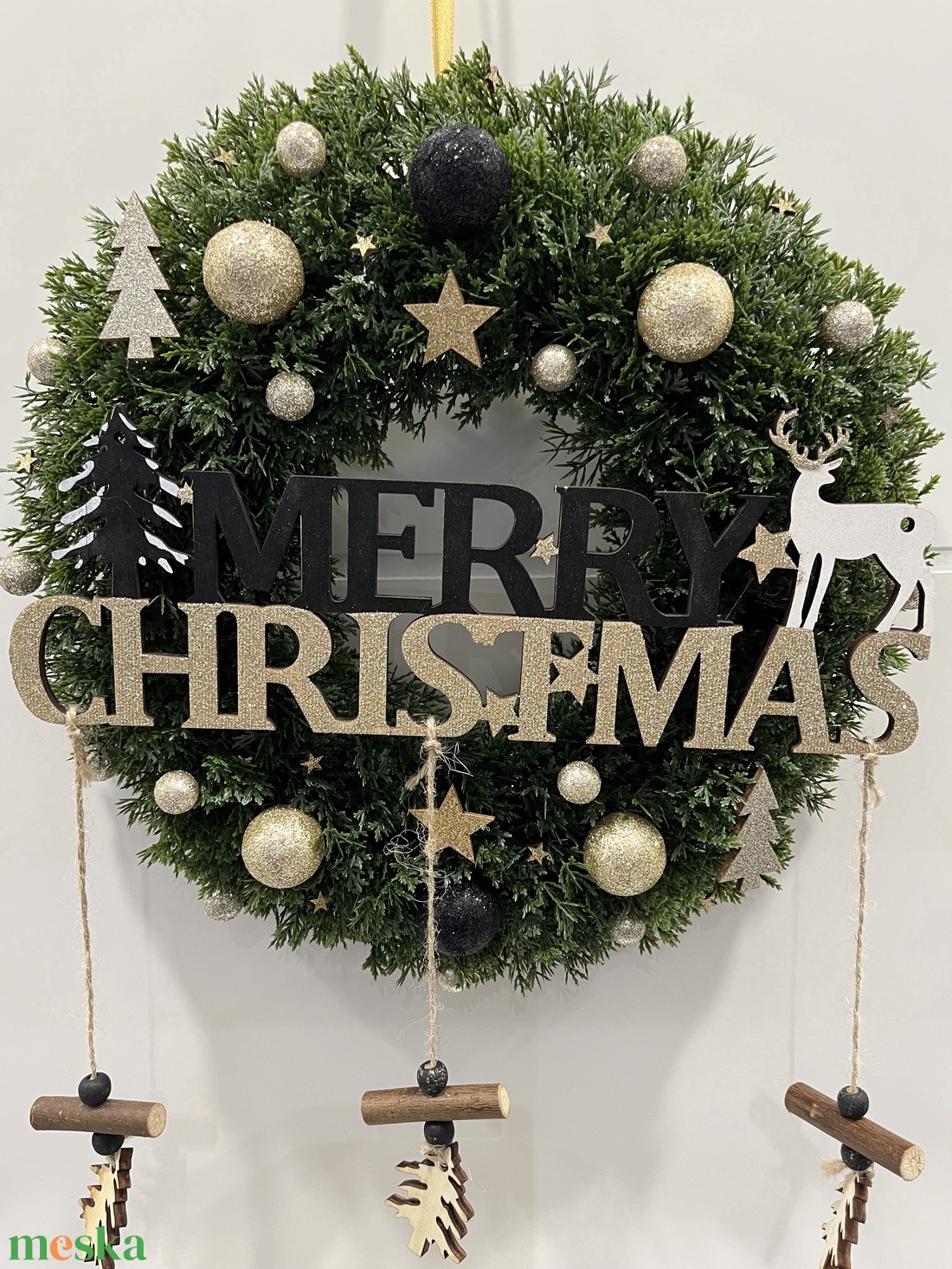 Fekete-arany, Merry Christmas kopogtató - karácsony - adventi díszek - adventi ajtódísz - Meska.hu