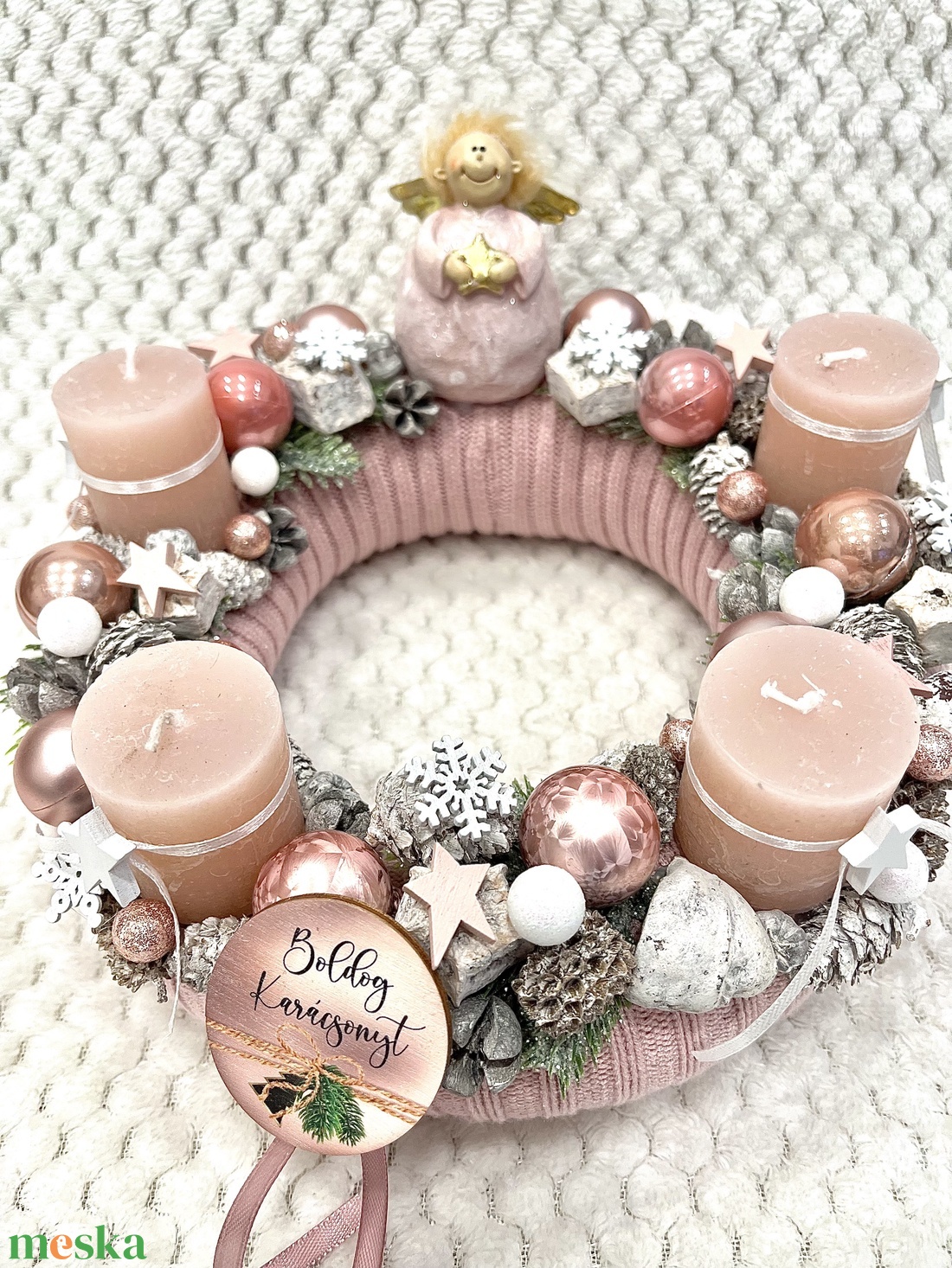 Púder-mályva adventi koszorú - karácsony - adventi díszek - adventi koszorú - Meska.hu