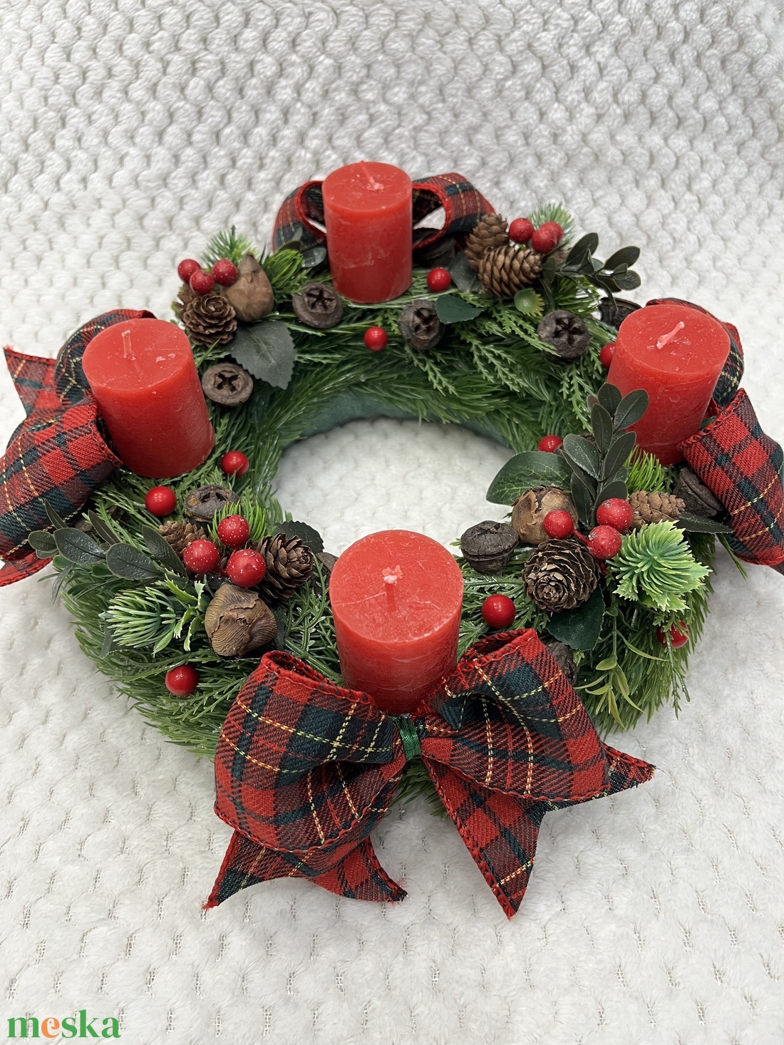 Klasszikus, piros-zöld adventi koszorú - karácsony - adventi díszek - adventi koszorú - Meska.hu