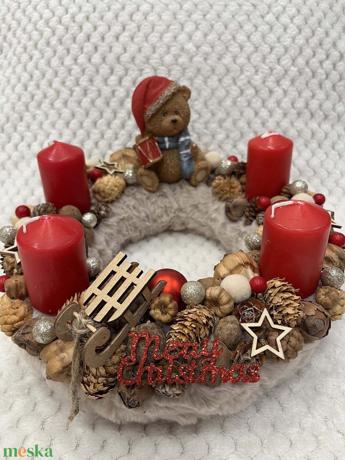 Piros-barna, macis adventi koszorú - karácsony - adventi díszek - adventi koszorú - Meska.hu