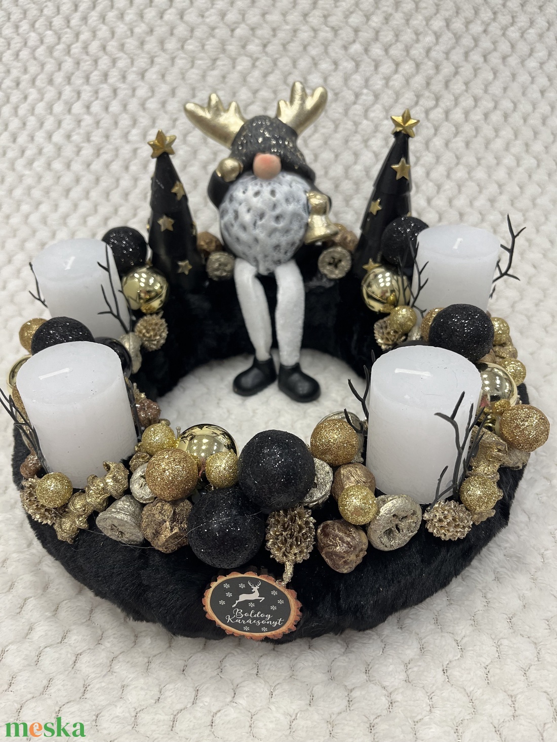 Fekete-arany, manós adventi koszorú - karácsony - adventi díszek - adventi koszorú - Meska.hu