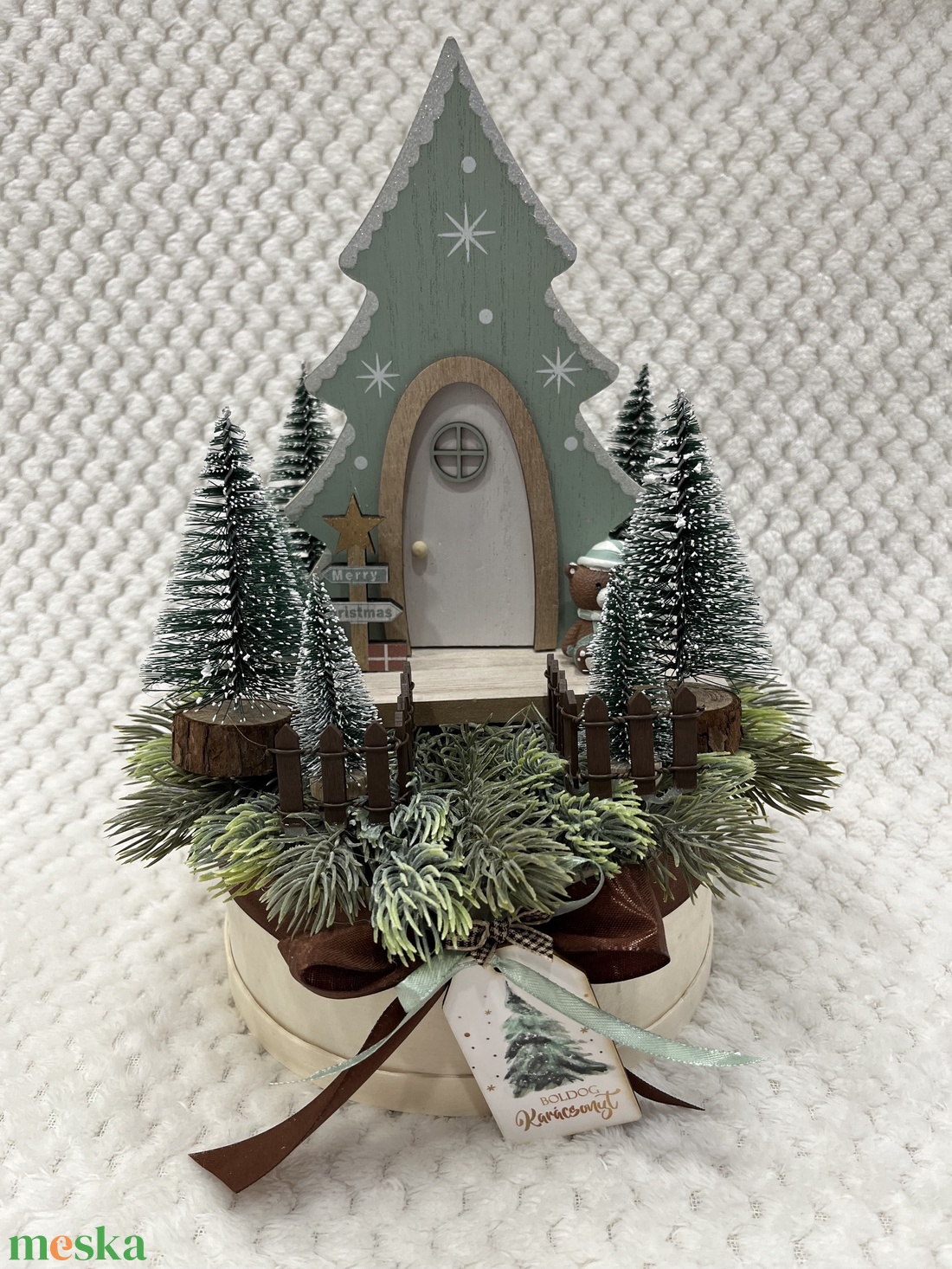 Zöld manóházikós adventi box - karácsony - adventi díszek - adventi koszorú - Meska.hu