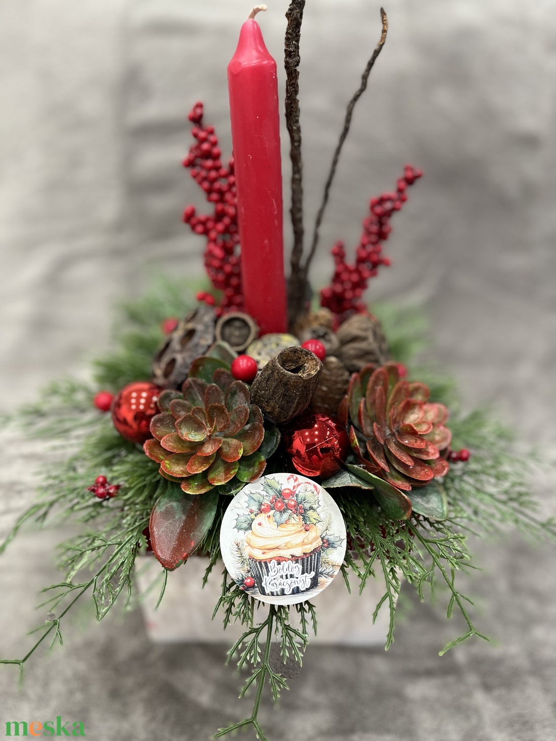 Piros adventi box - karácsony - adventi díszek - adventi koszorú - Meska.hu