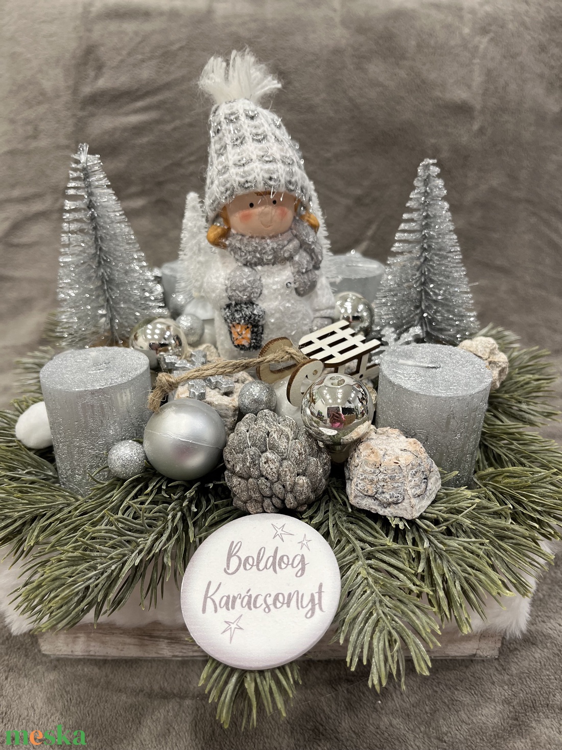 Ezüst-fehér adventi box - karácsony - adventi díszek - adventi koszorú - Meska.hu