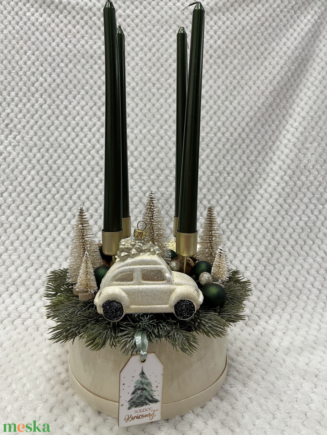 Krém-zöld, autós adventi box - karácsony - adventi díszek - adventi koszorú - Meska.hu