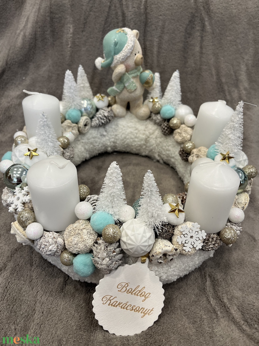 Menta-fehér adventi koszorú - karácsony - adventi díszek - adventi koszorú - Meska.hu