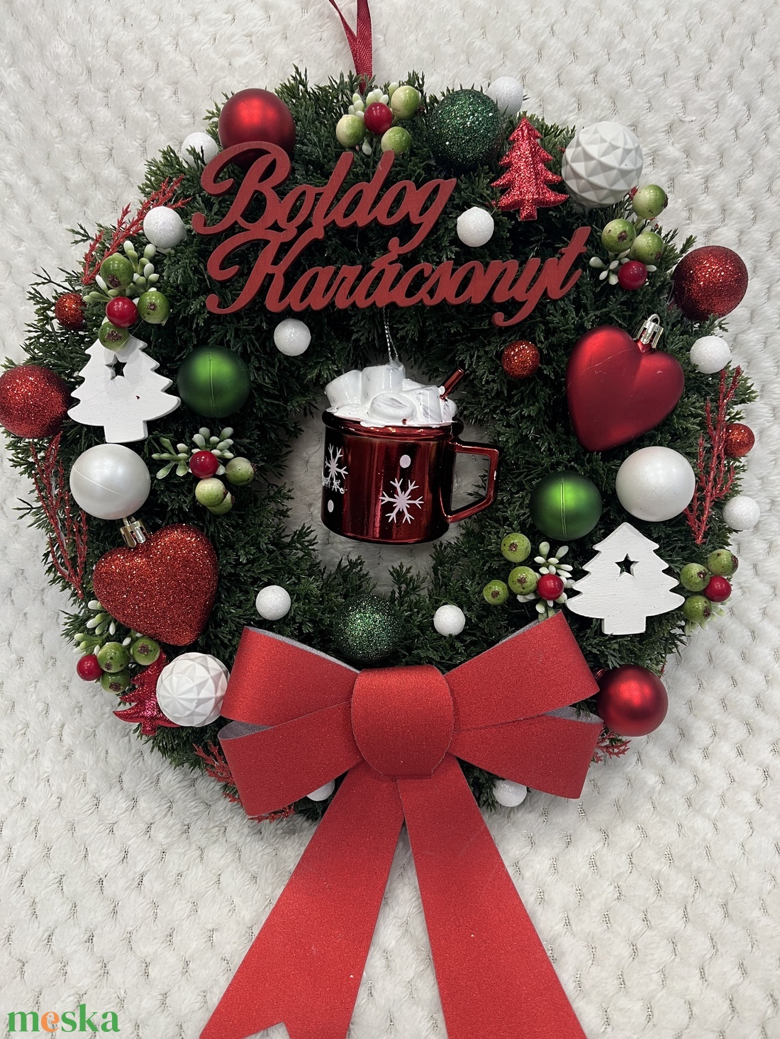 Bögrés, masnis kopogtató - karácsony - adventi díszek - adventi ajtódísz - Meska.hu