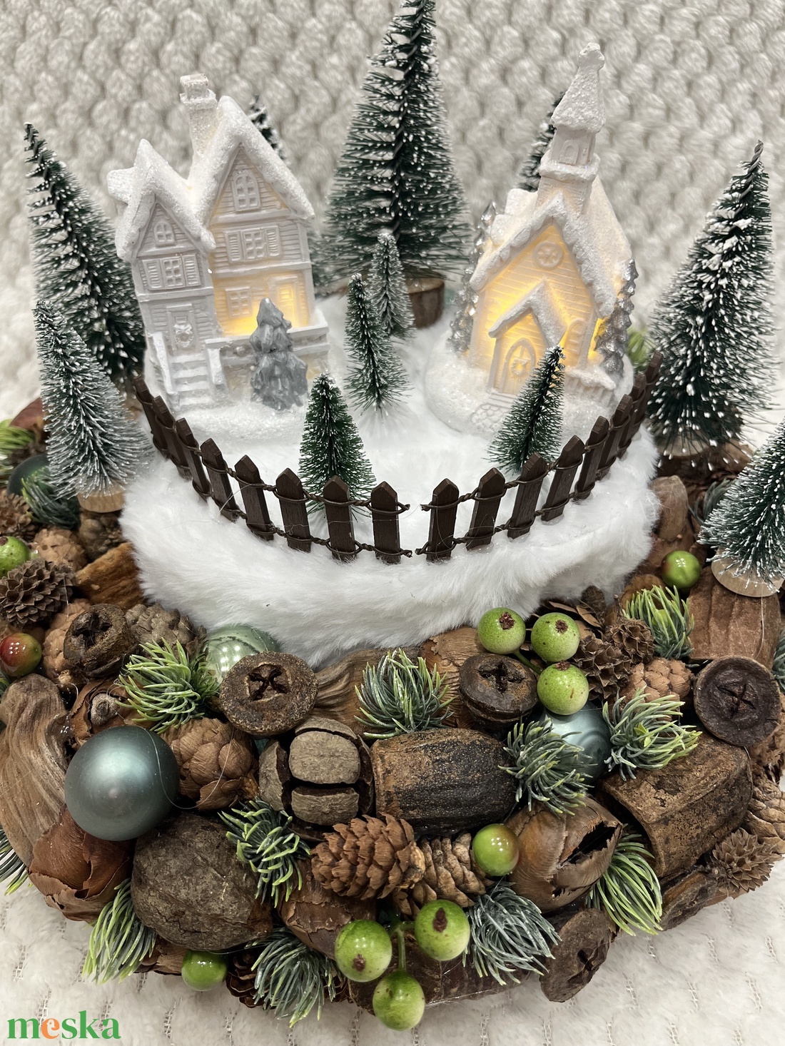 Fehér templomos adventi asztaldísz - karácsony - adventi díszek - adventi koszorú - Meska.hu