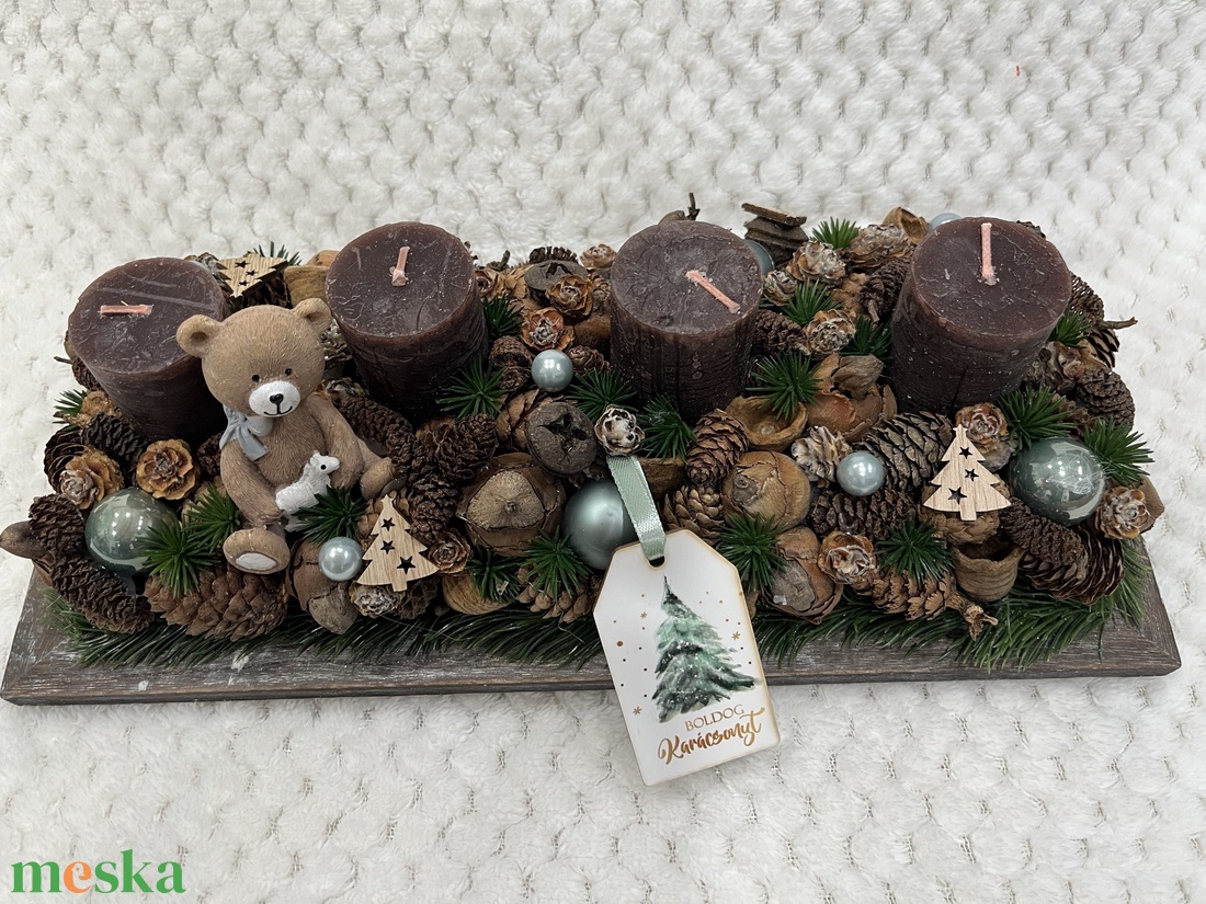 Barna, macis adventi asztaldísz - karácsony - adventi díszek - adventi koszorú - Meska.hu