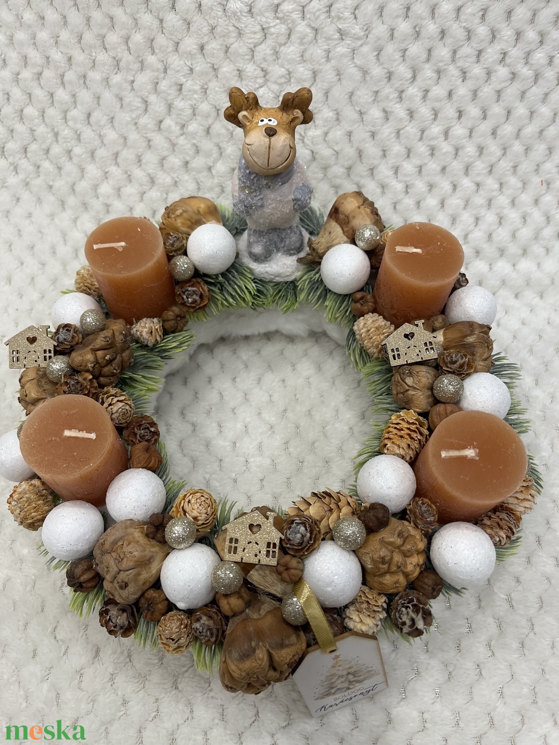 Natúr-fehér adventi koszorú - karácsony - adventi díszek - adventi koszorú - Meska.hu