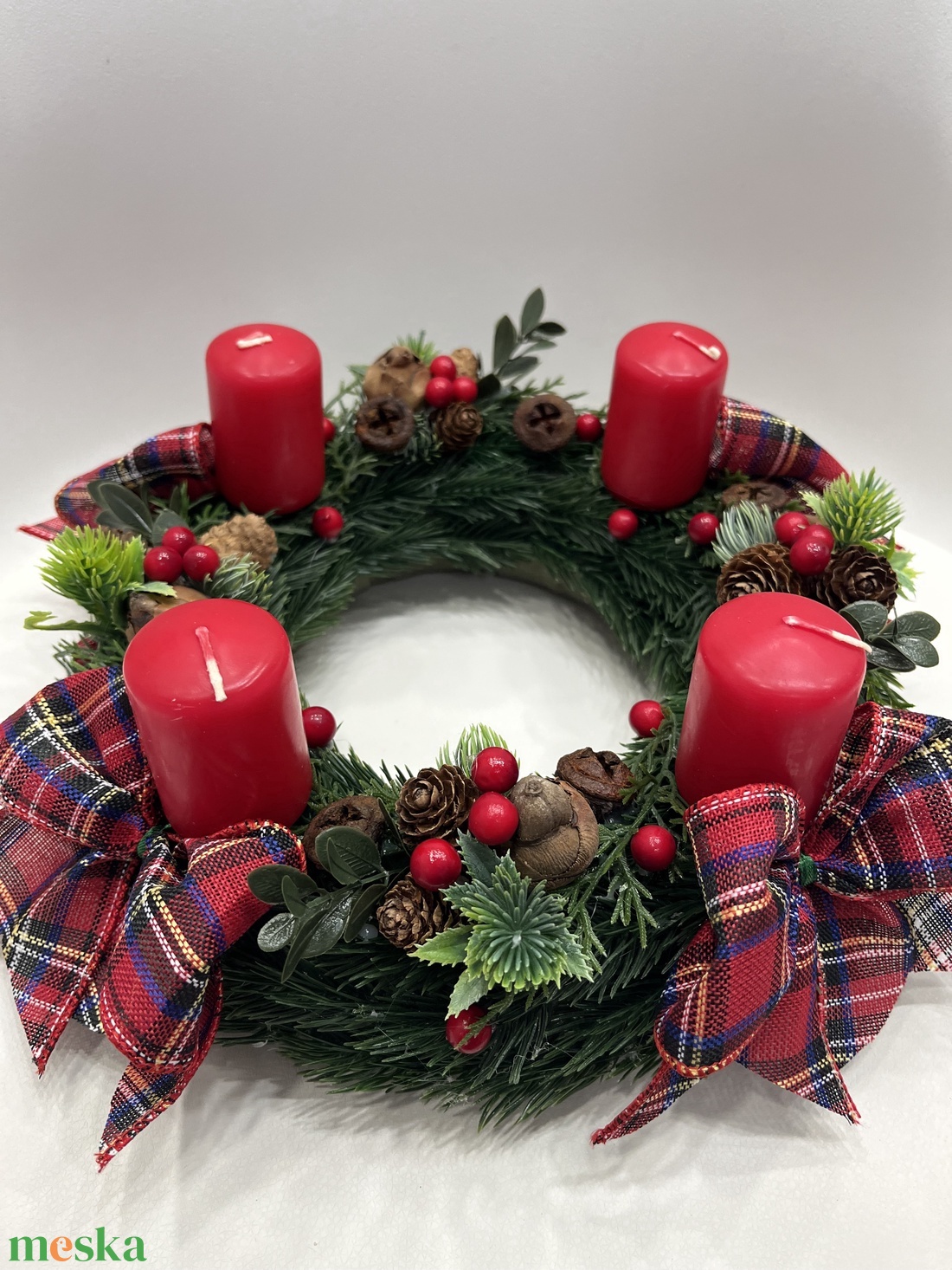 Klasszikus, piros-zöld adventi koszorú - karácsony - adventi díszek - adventi koszorú - Meska.hu