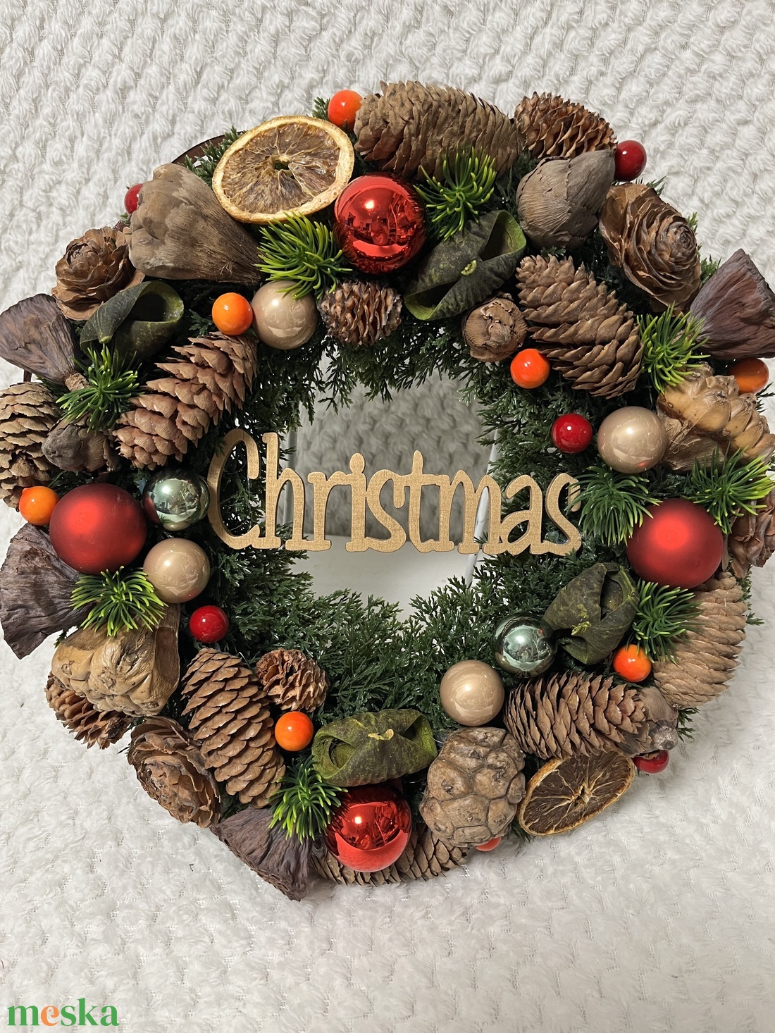 Klasszikus, barna-piros kopogtató - karácsony - adventi díszek - adventi ajtódísz - Meska.hu