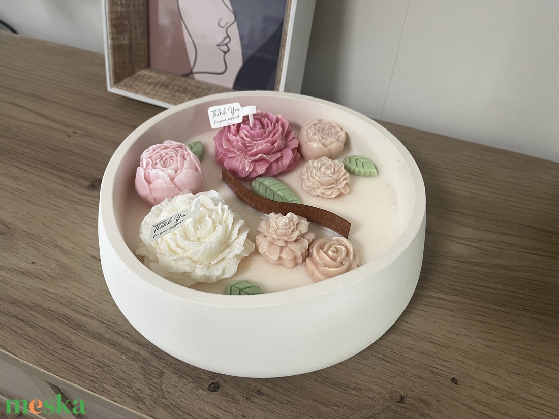 Virágos szójaviasz gyertya tálban - otthon & életmód - gyertya, illat, aroma - gyertya - Meska.hu