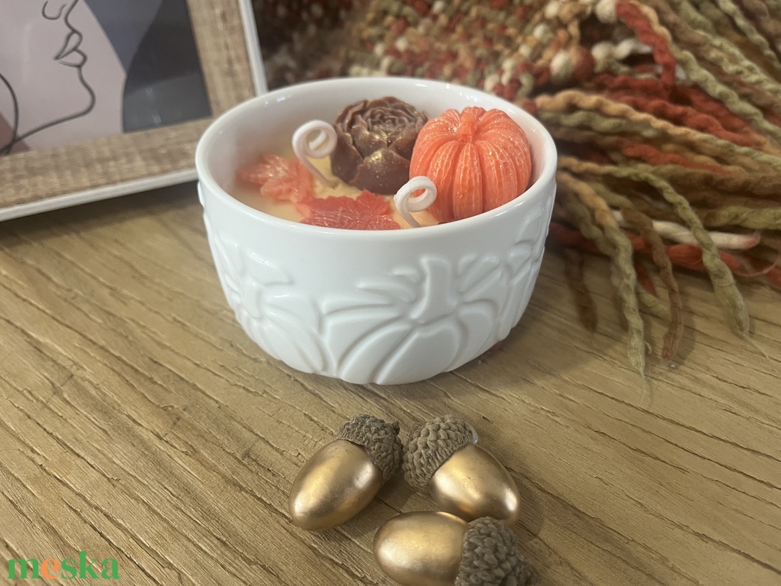 Pumpkin Spice szójaviasz gyertya tökös kerámia tálban - otthon & életmód - gyertya, illat, aroma - gyertya - Meska.hu