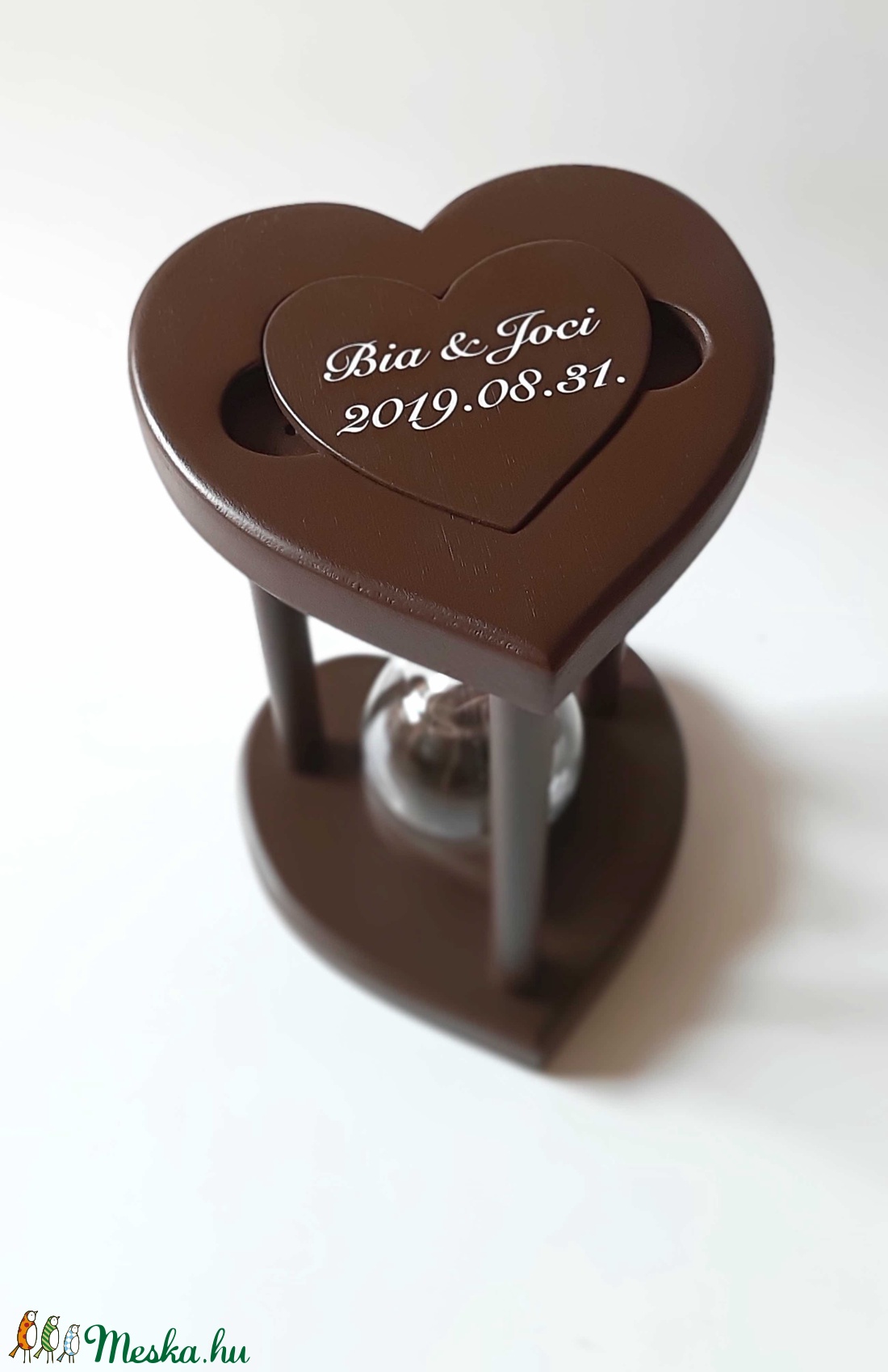 Csokoládébarna szív formájú fa homokóra esküvőre -  - Meska.hu