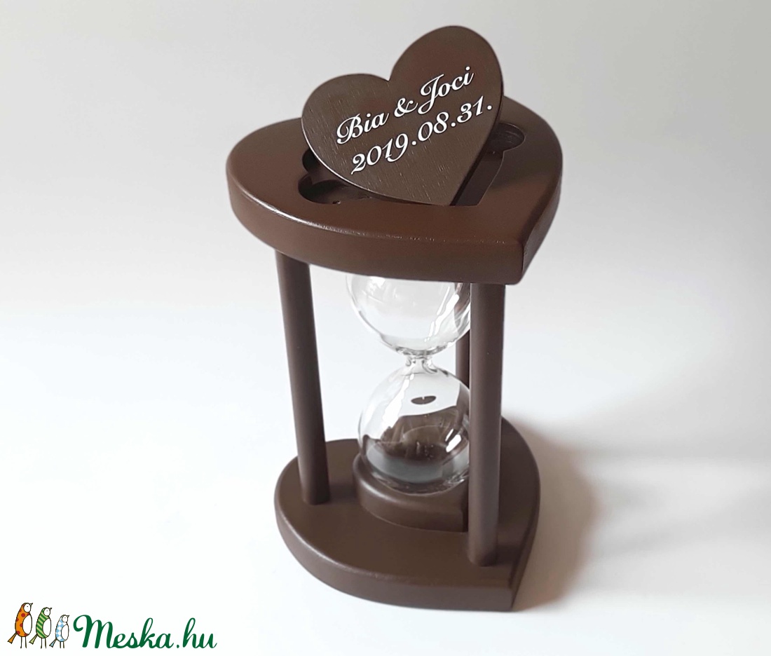 Csokoládébarna szív formájú fa homokóra esküvőre -  - Meska.hu