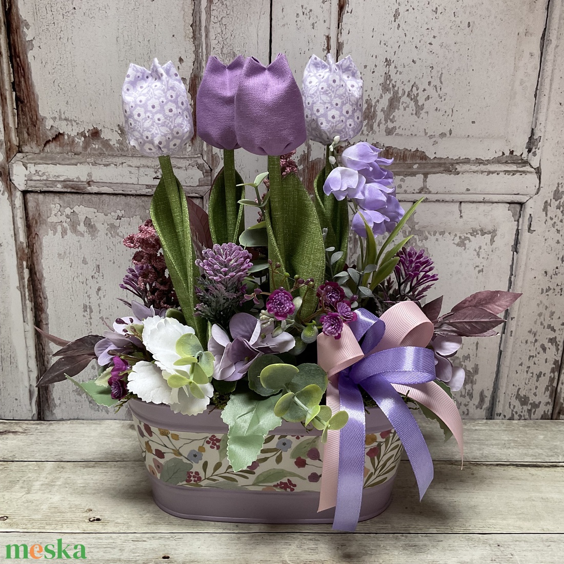 Tavaszi dekoráció textil tulipánokkal - otthon & életmód - dekoráció - asztal és polc dekoráció - asztaldísz - Meska.hu