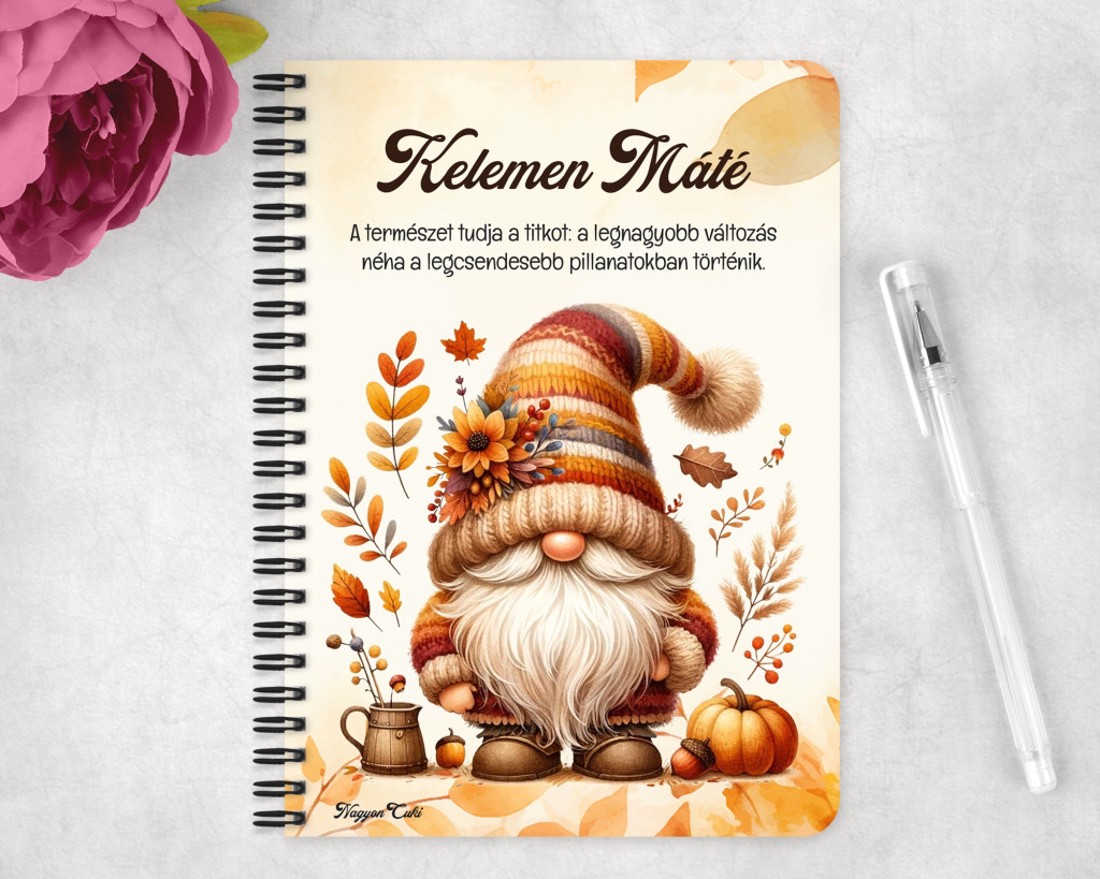 Személyre szabható - Aranyos őszi manó mintás A6-os füzet - otthon & életmód - papír, írószer - jegyzetfüzet & napló - Meska.hu