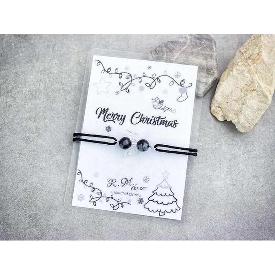 Merry Christmas obszidián angyal karkötő - ékszer - karkötő - karkötő medállal - Meska.hu