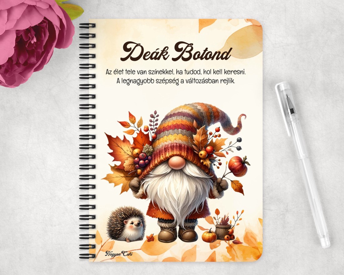 Személyre szabható - Cuki őszi manó sünikével mintás A5-ös füzet - otthon & életmód - papír, írószer - jegyzetfüzet & napló - Meska.hu