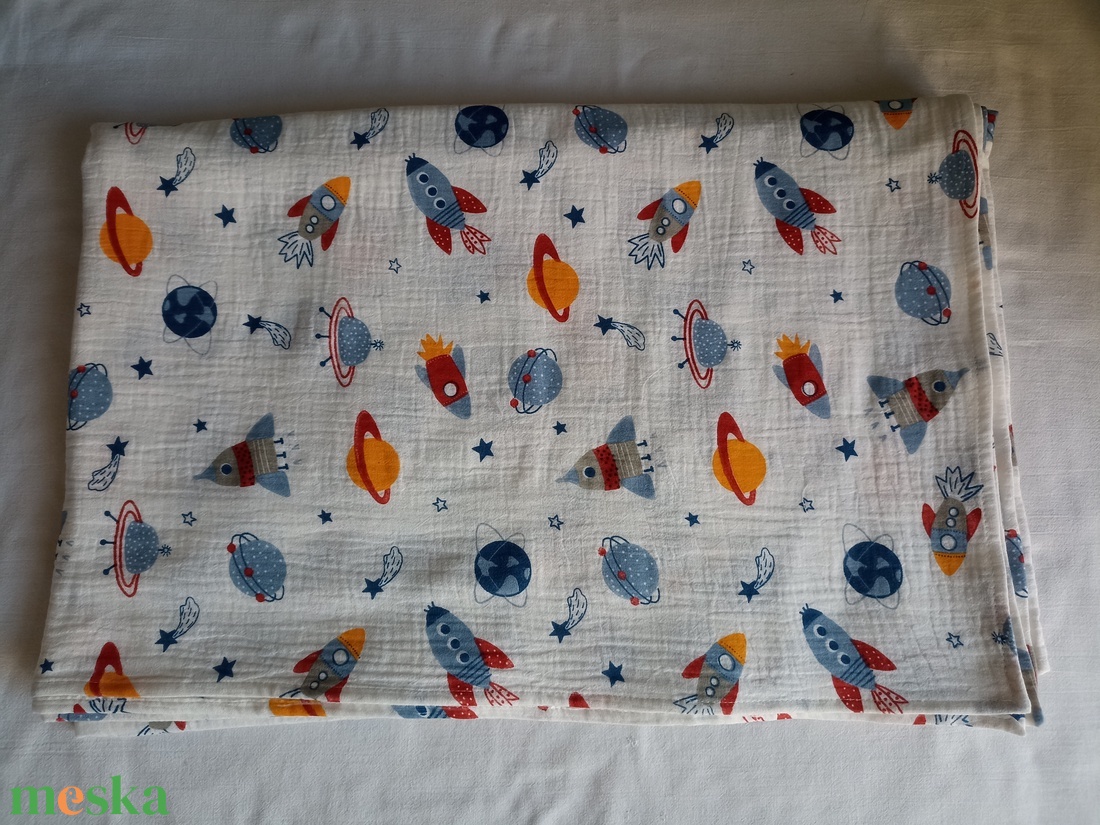 Nyári muszlin kánikula ovistakaró duplagéz gyerektakaró 100x130 cm űrhajós - otthon & életmód - babaszoba, gyerekszoba - babatakaró, gyerek pléd - Meska.hu
