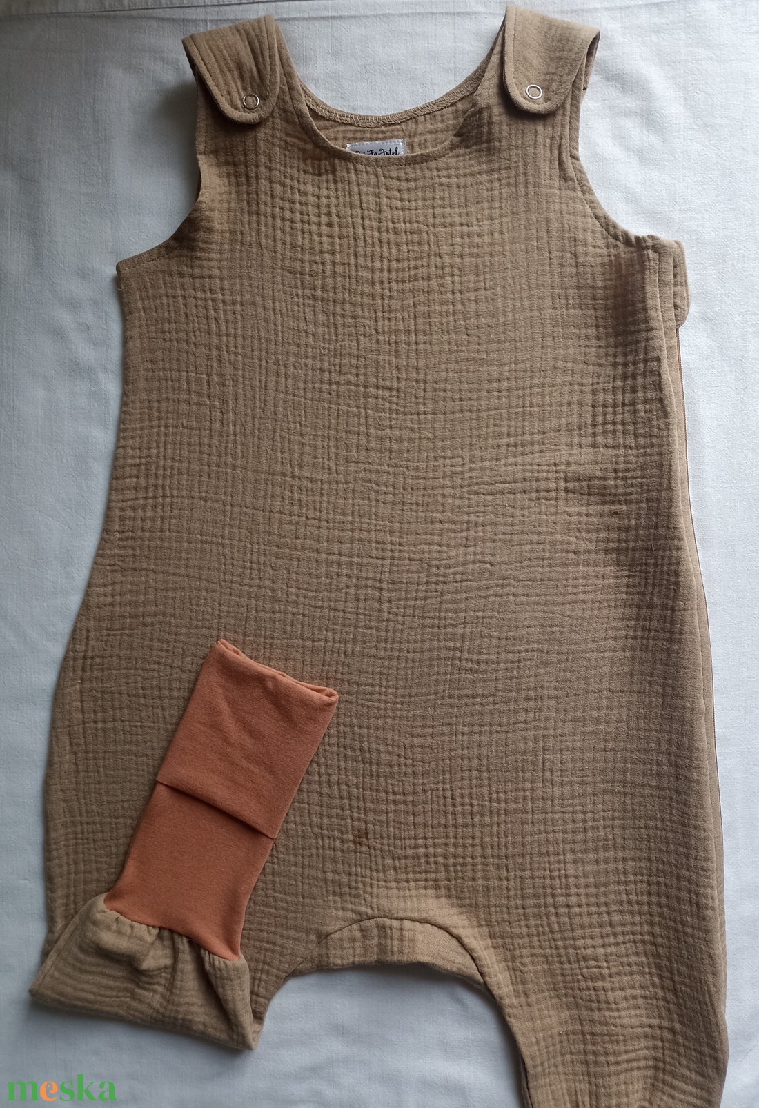 80-86-92-es nyári muszlin tipegő hálózsák duplagéz tejeskávé - ruha & divat - babaruha & gyerekruha - tipegőhálózsák - Meska.hu