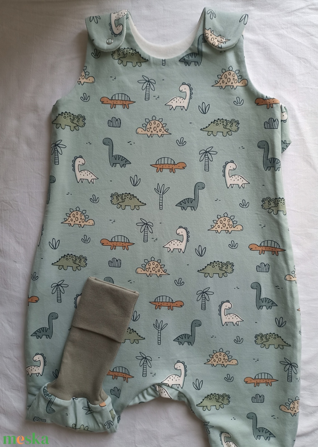 80-86-92-es téli Őszi tipegő hálózsák 21-23 fokba átmenti pamut menta dínós - ruha & divat - babaruha & gyerekruha - tipegőhálózsák - Meska.hu