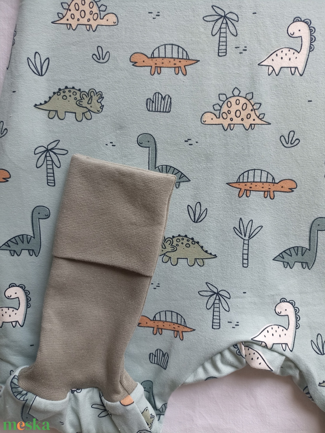 80-86-92-es téli Őszi tipegő hálózsák 21-23 fokba átmenti pamut menta dínós - ruha & divat - babaruha & gyerekruha - tipegőhálózsák - Meska.hu