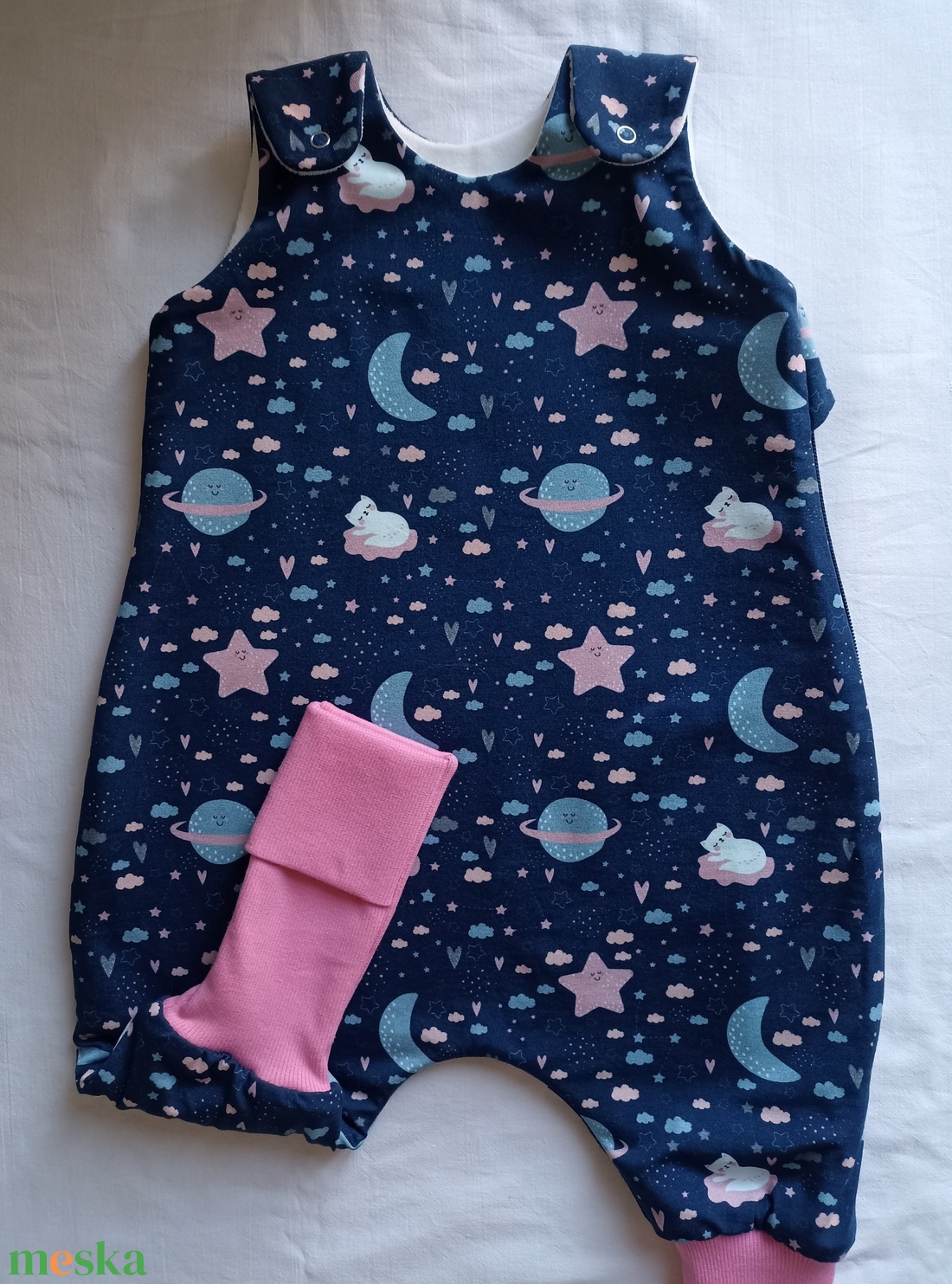 68-74-80-as őszi téli tipegő hálózsák 21-23 fokba pamut cicás felhős - ruha & divat - babaruha & gyerekruha - tipegőhálózsák - Meska.hu