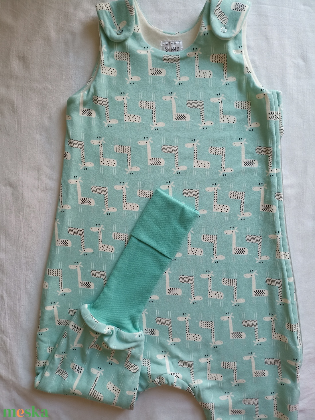 98-104-110-es Őszi téli tipegő hálózsák átmeneti pamut menta zsiráf - ruha & divat - gyerekruha - Meska.hu