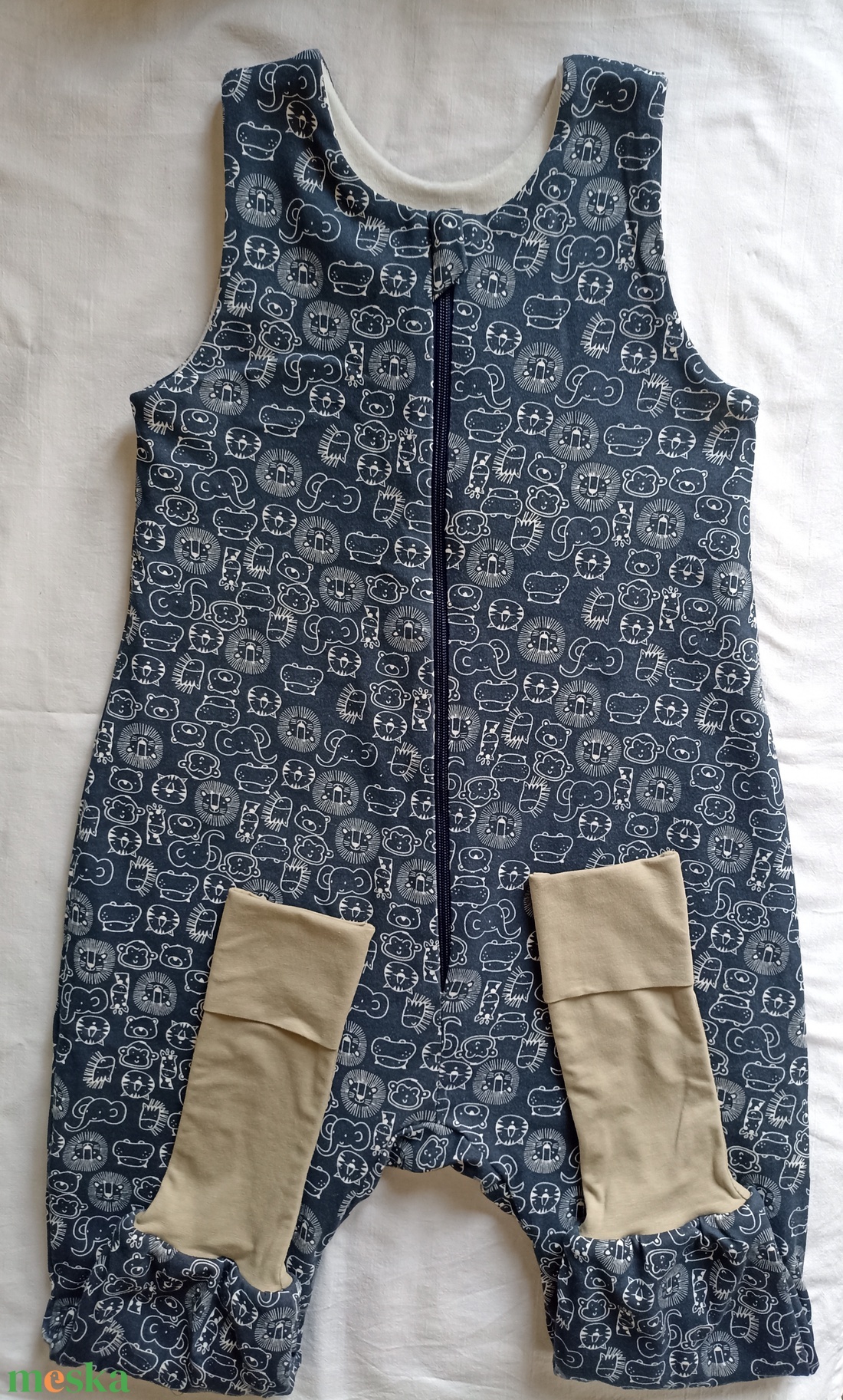 104-110-116-os Őszi téli tipegő hálózsák átmenti pamut sötétkék állatos - ruha & divat - babaruha & gyerekruha - tipegőhálózsák - Meska.hu
