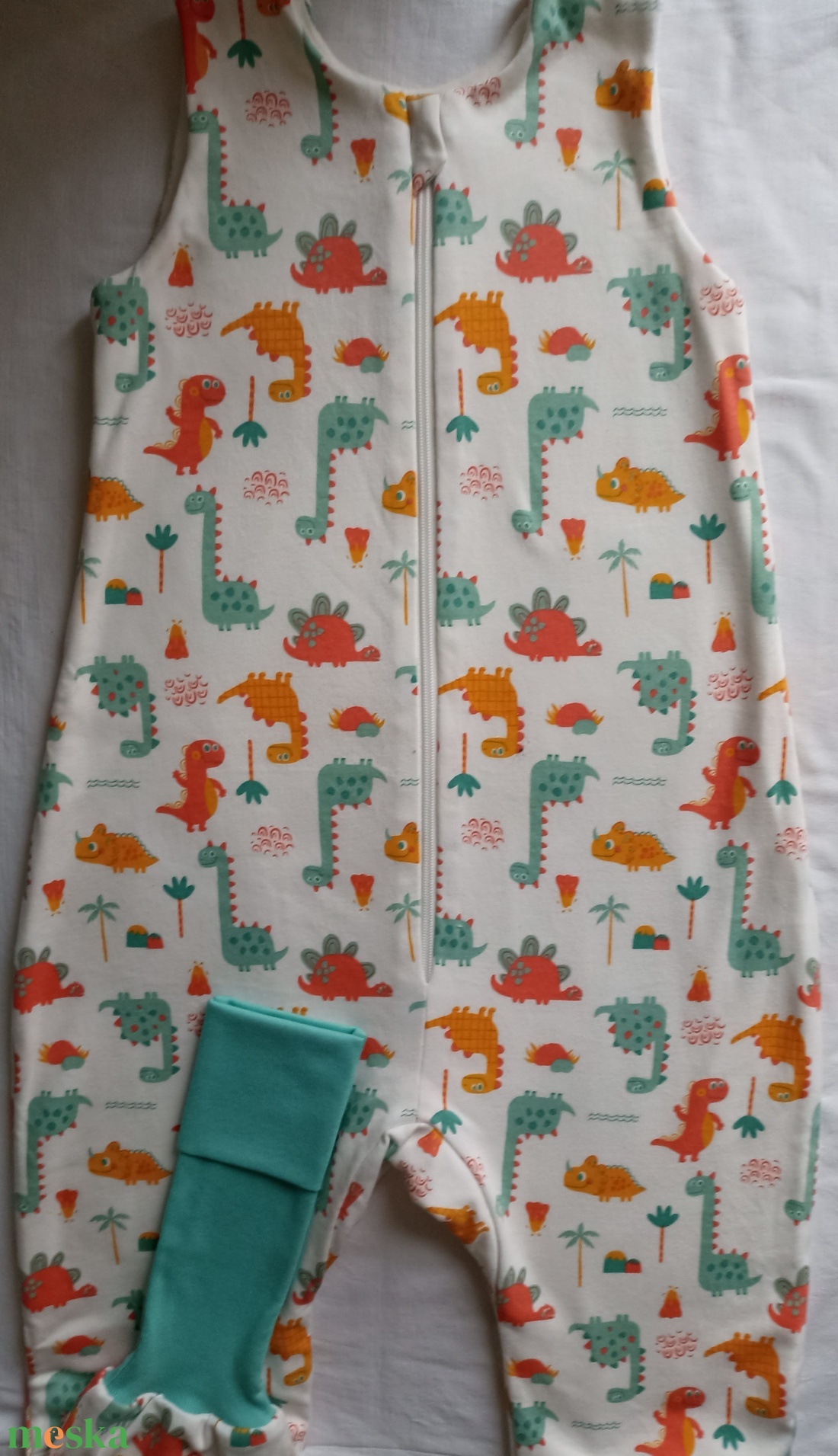 110-116-122-es Őszi téli tipegő hálózsák átmeneti pamut 21-23 fokba nari-menta dínós - ruha & divat - gyerekruha - Meska.hu