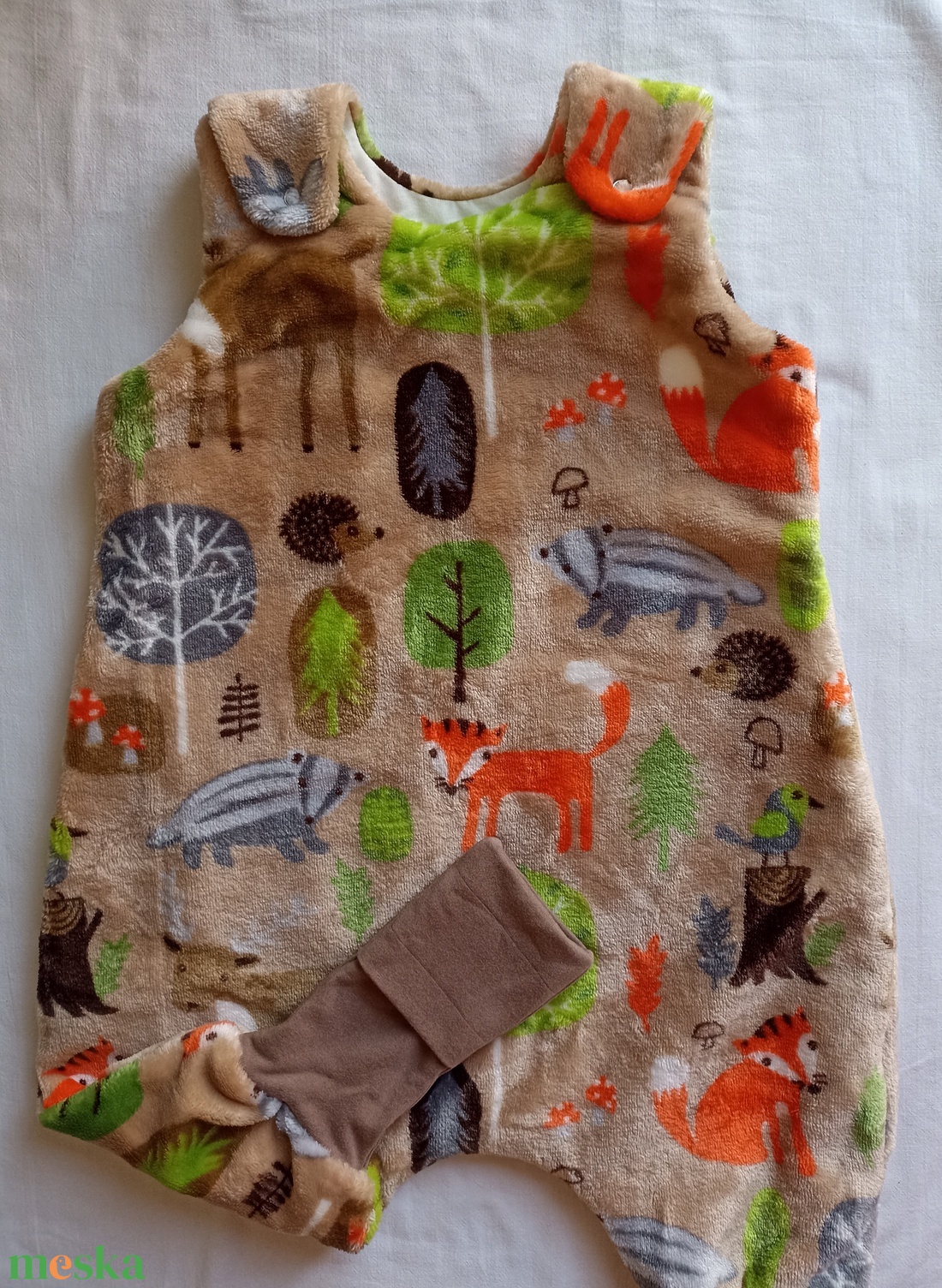 80-86-92-es őszi téli tipegő hálózsák wellsoft + pamut drapp erdős - ruha & divat - babaruha & gyerekruha - tipegőhálózsák - Meska.hu