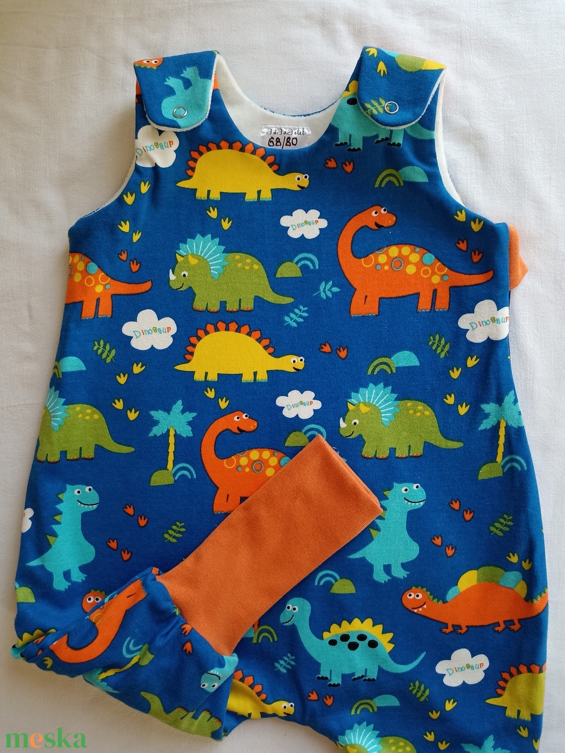  62-68-74-es Őszi tipegő hálózsák 22-24 fokba kék dínós - ruha & divat - babaruha & gyerekruha - tipegőhálózsák - Meska.hu