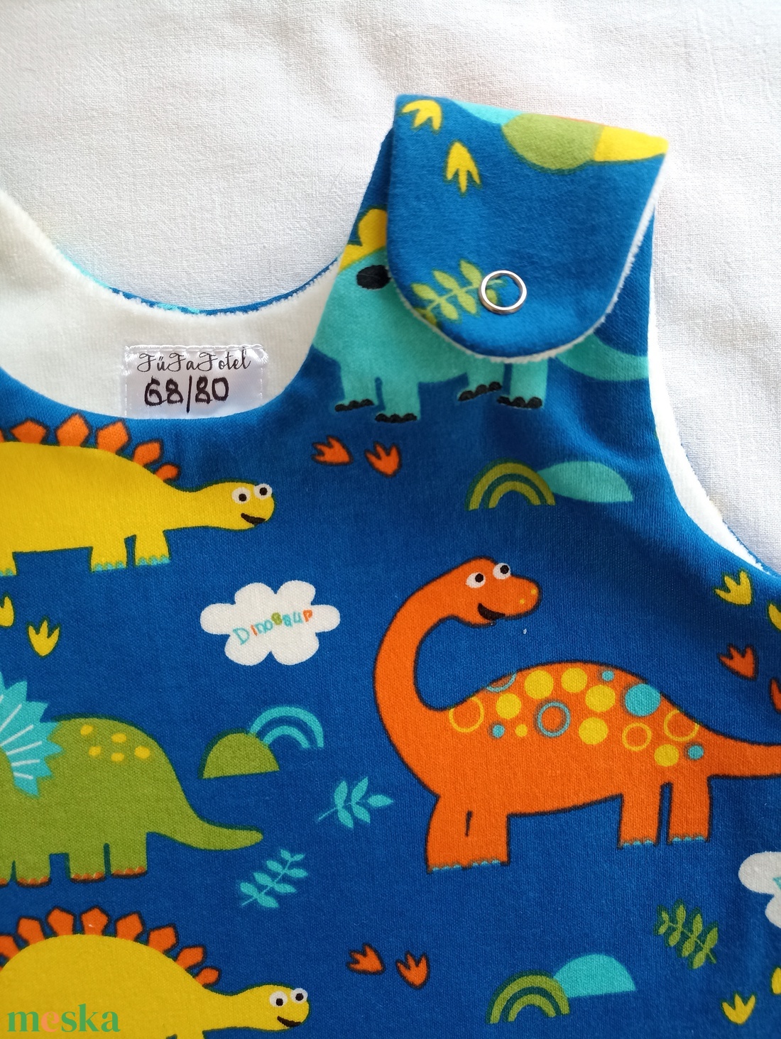  62-68-74-es Őszi tipegő hálózsák 22-24 fokba kék dínós - ruha & divat - babaruha & gyerekruha - tipegőhálózsák - Meska.hu