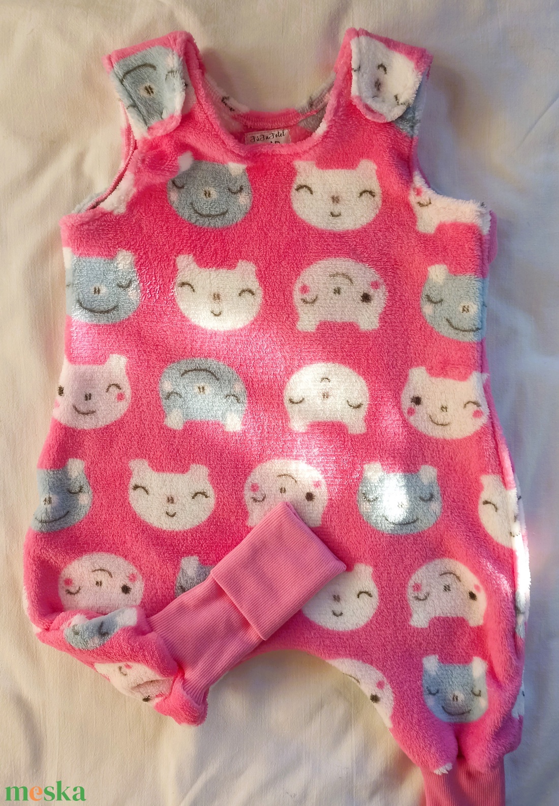 68-74-80-os Őszi-téli tipegő hálózsák menta tappancsos  - ruha & divat - babaruha & gyerekruha - tipegőhálózsák - Meska.hu