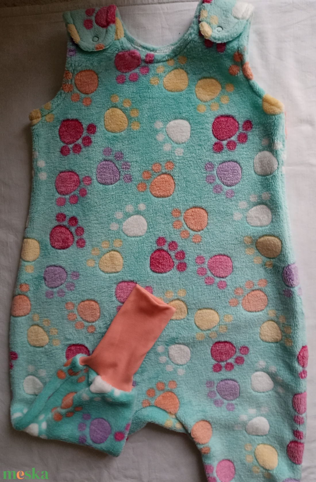 86-92-98-as őszi téli tipegő hálózsák wellsoft 22-24 fokba menta tappancsos - ruha & divat - babaruha & gyerekruha - tipegőhálózsák - Meska.hu