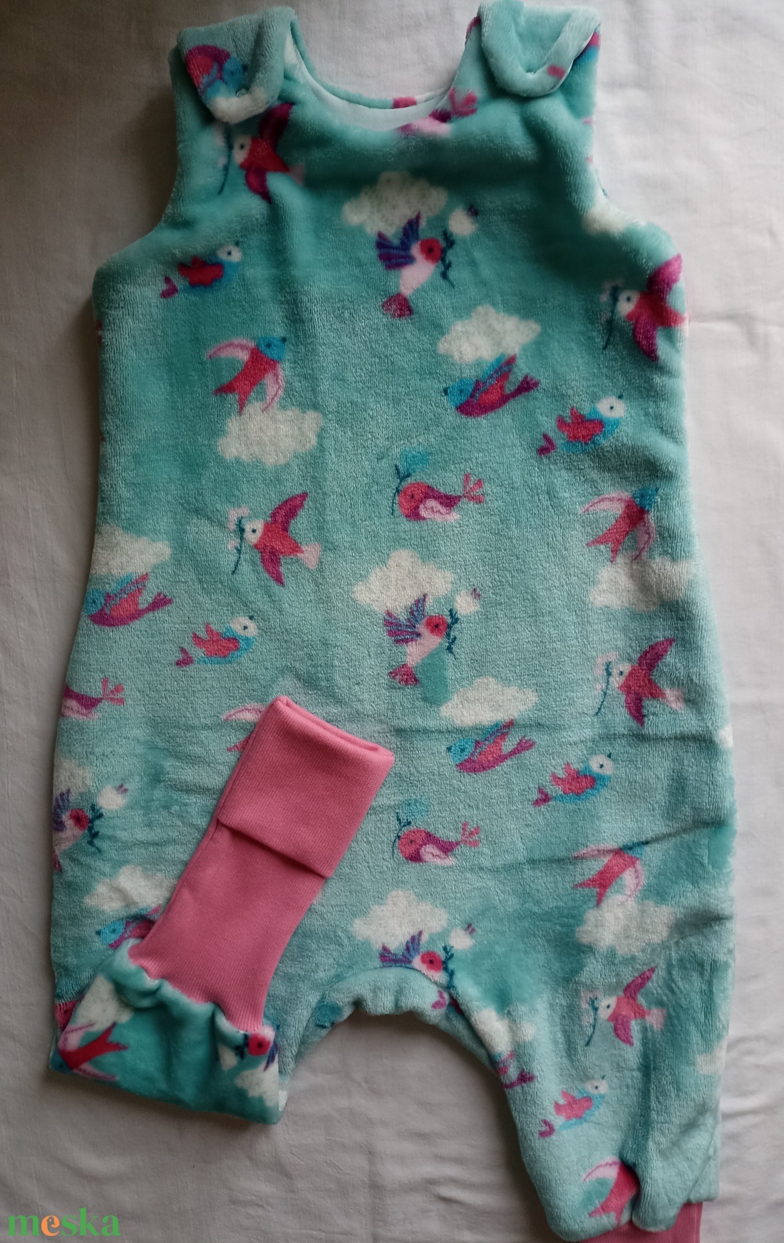 86-92-98-as őszi téli tipegő hálózsák wellsoft + vékony pamut 20-23 fok menta madárka - ruha & divat - babaruha & gyerekruha - tipegőhálózsák - Meska.hu