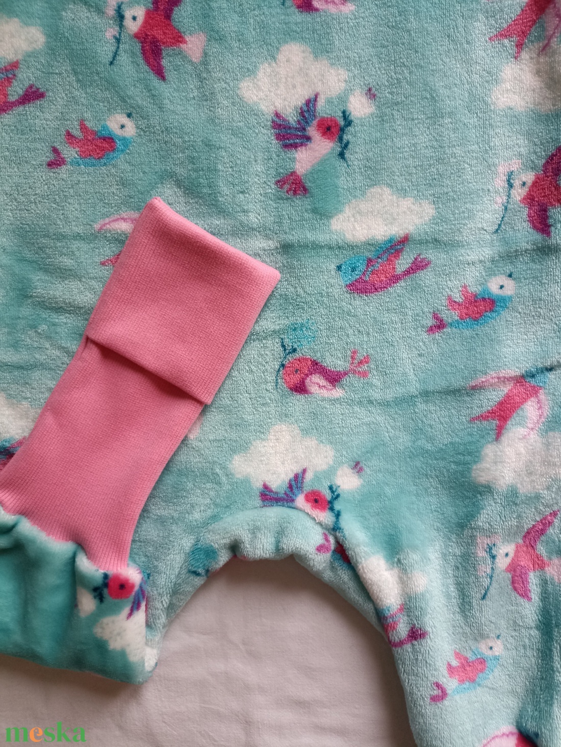 86-92-98-as őszi téli tipegő hálózsák wellsoft + vékony pamut 20-23 fok menta madárka - ruha & divat - babaruha & gyerekruha - tipegőhálózsák - Meska.hu