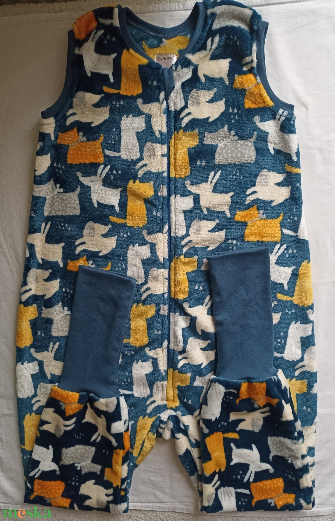 134-140-146-os őszi téli tipegő hálózsák 20-23 fokba wellsoft sárga kék kutyás - ruha & divat - babaruha & gyerekruha - tipegőhálózsák - Meska.hu