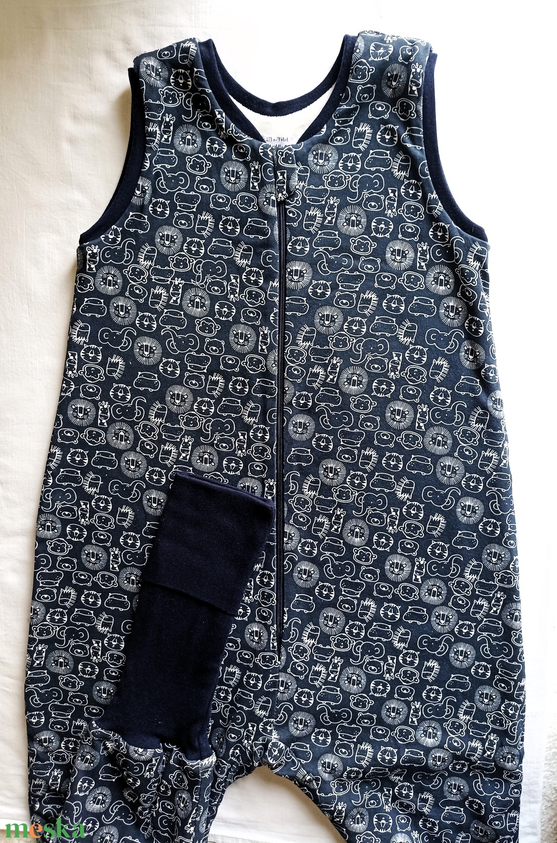 134-140-146-os Őszi tipegő hálózsák átmeneti pamut sötétkék állatos - ruha & divat - babaruha & gyerekruha - tipegőhálózsák - Meska.hu