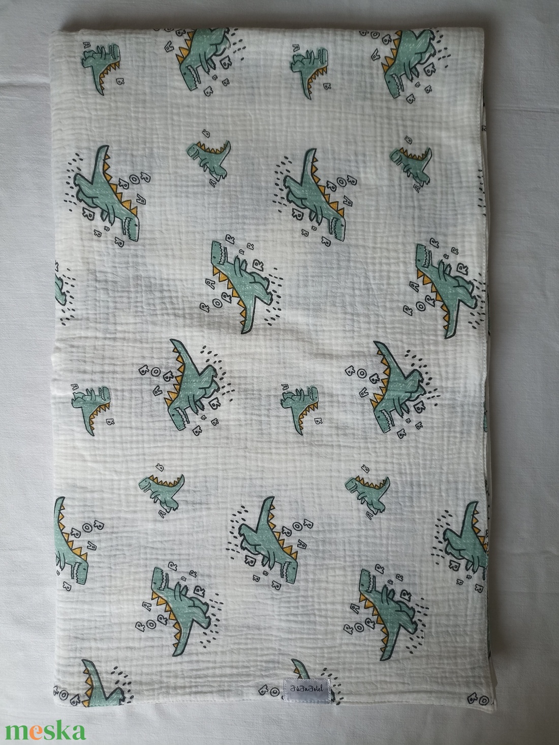 Kétrétegű ovis géztakaró melegebb szobába 100x130 cm zöld dínós - otthon & életmód - babaszoba, gyerekszoba - babatakaró, gyerek pléd - Meska.hu