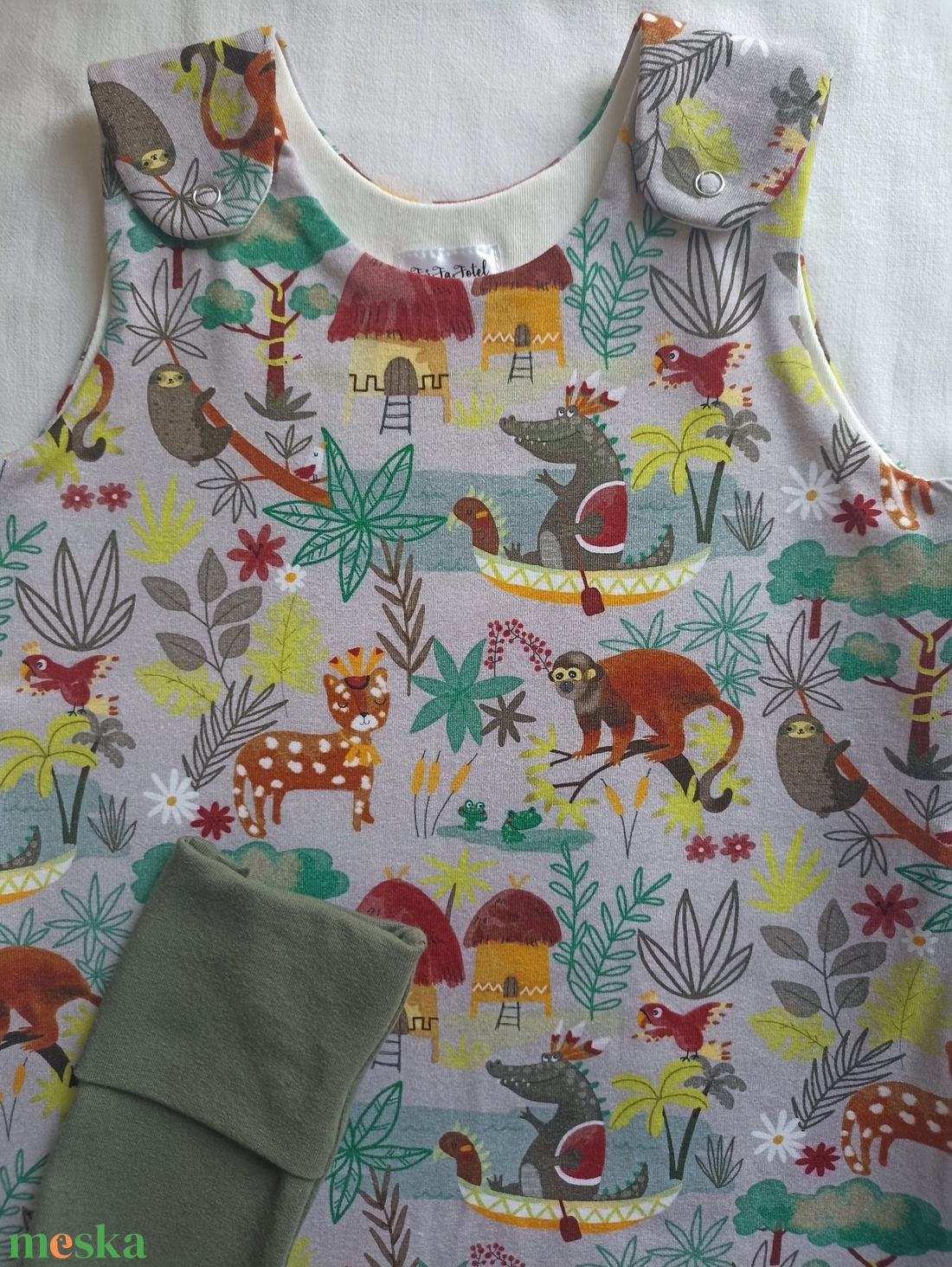 80-86-92-es Őszi téli tipegő hálózsák átmeneti duplapamut 22-24 fokba dzsungeles - ruha & divat - babaruha & gyerekruha - tipegőhálózsák - Meska.hu