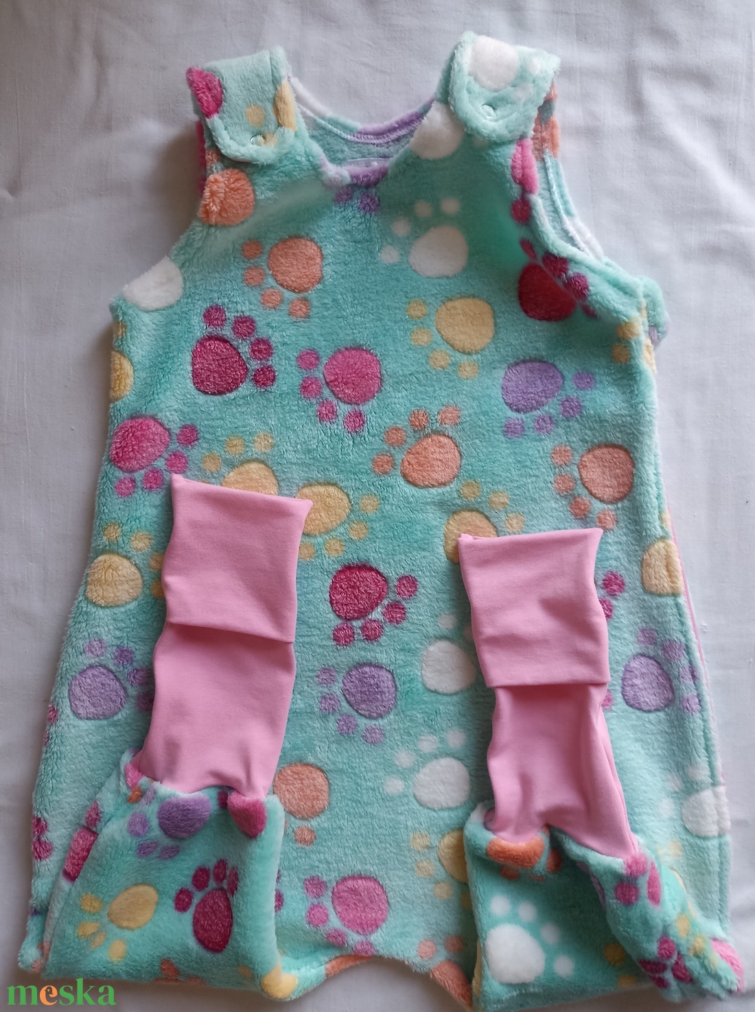 74-80-86-os Őszi téli tipegő hálózsák wellsoft 22-24 fokba menta tappancsos - baba - mama - babaruházat - tipegőhálózsák - Meska.hu